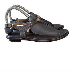 Michael Kors MK Plate Thong Sandals Women Brown Logo Slingback Flat Designer
